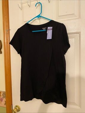 Motherhood Maternity Black Short Sleeve Nursing Tee with Front Wrap